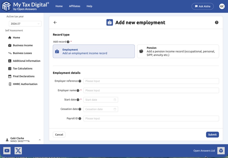 Add new employment