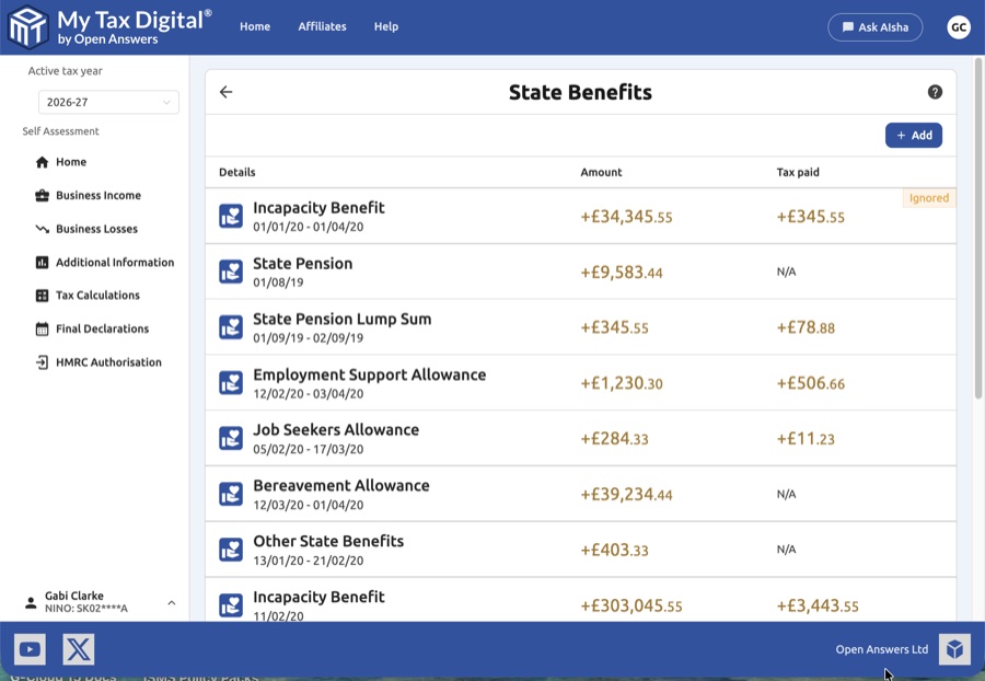 State benefits list