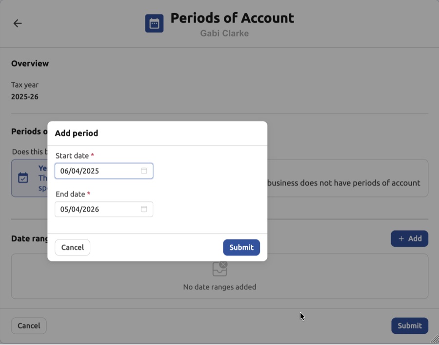 Add period modal