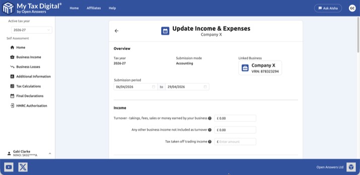 Update Income & Expenses — Accounting mode