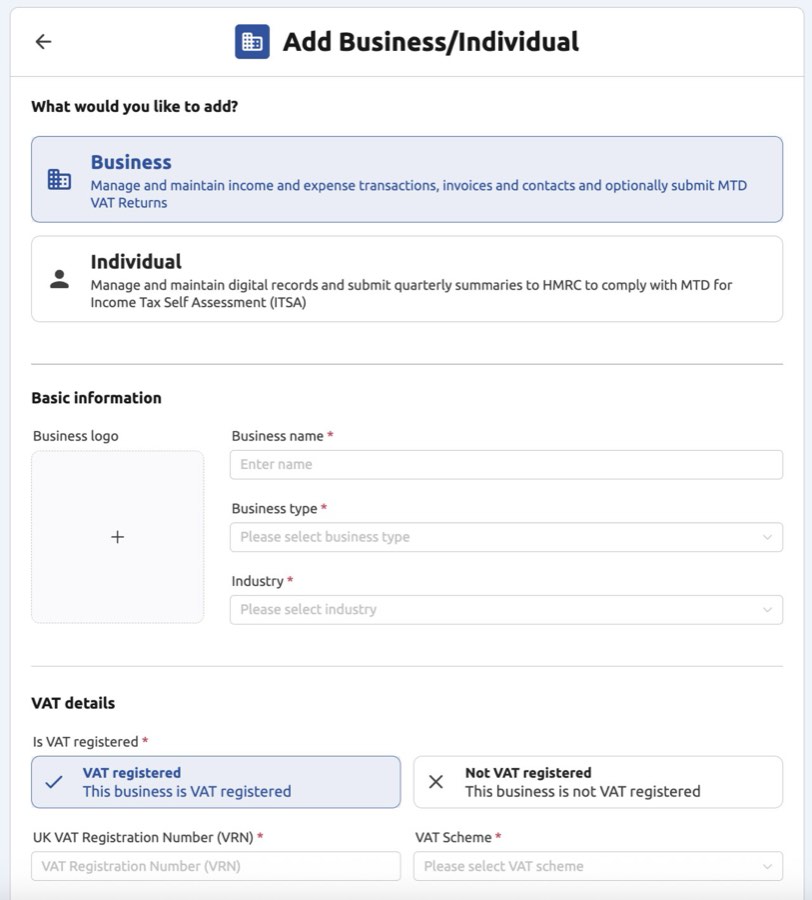 My Tax Digital - Add Business