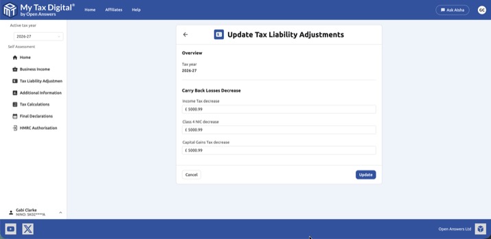 Update Tax Liability Adjustments